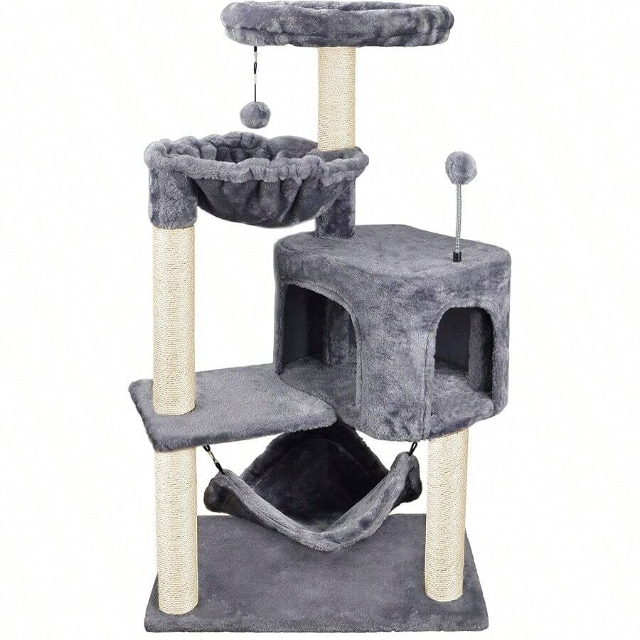 Cat Tree With Cat Condo And Big Hammock Grey - Grey - View 1