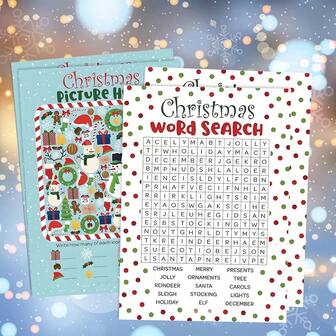 10 件圣诞单词搜索、趣味圣诞游戏、可打印圣诞游戏、圣诞家庭游戏、圣诞游戏圣诞工作表