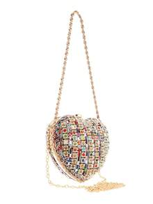 Evening Bag For Women Luxury Heart Shape Clutch Rhinestone Handbag Bridal Wedding Purse Elegant Shoulder Crossbody Bag With Detachable Chain For Cocktail Banquet Prom Party