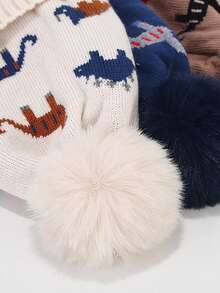 2pcs Kids Winter Hat & Scarf Set, Jacquard Dinosaur Pattern Knitted Beanie, Warm Earflap Hat For Boys & Girls - 2PC - View 5
