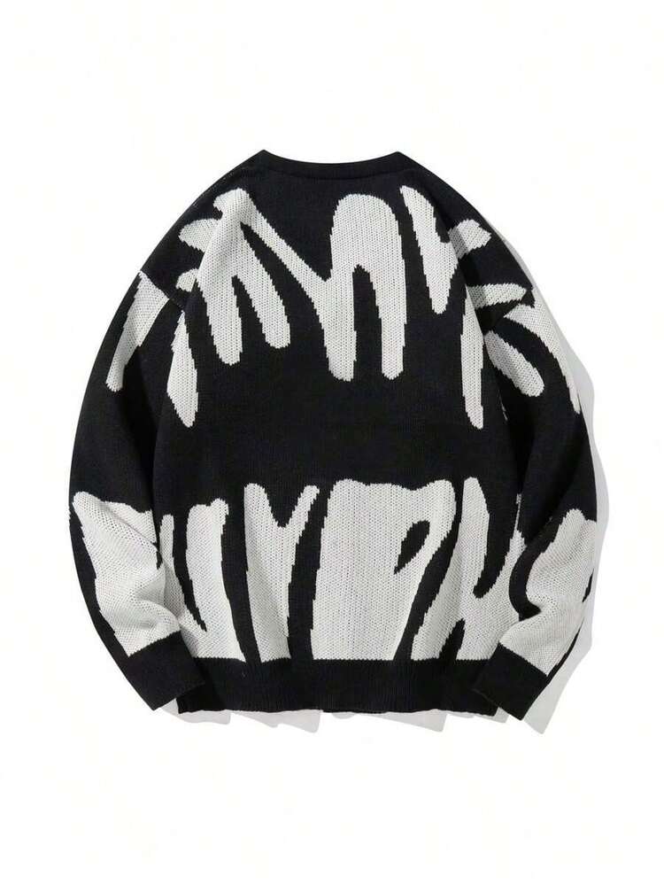 Manfinity Hypemode Men's Color-Block Button-Up Long Sleeve Cardigan Sweater - Black and White - View 2