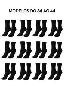 Kit 4 Pares de Meias Pretas Cano Longo Médio Unissex – Versáteis e Confortável para o Dia a Dia - Preto - Visão 2