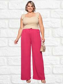 Duna Women's Plus Size Wide Leg Pants Kit 3 - Vinho Verde and Pink - View 8