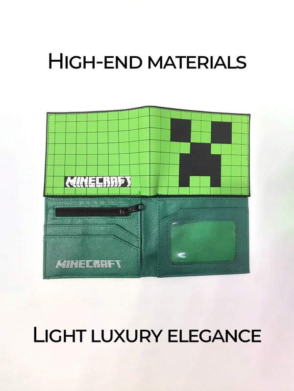 Minecraft 1 Piece Minecraft Officially Licensed Creeper Short Wallet, Card Holder, Waterproof And Moisture-Proof, Silicone And PU Leather, Suitable For Birthday Gifts, Storage Boxes, Coin Purses, Students, Campus Cards, Graduation Gifts