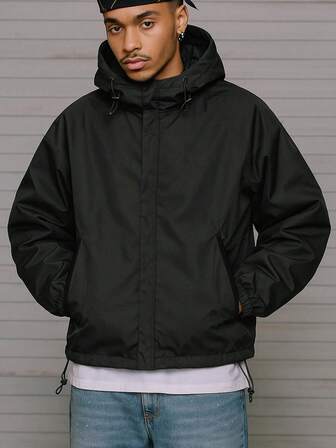 男士纯色连帽运动夹克，适合日常休闲和户外活动穿着，秋冬外套