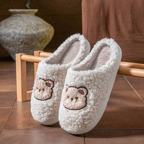 Autumn/Winter Plush Slipper With Half-Covered Toes, Anti-Slip & Warm House Shoes