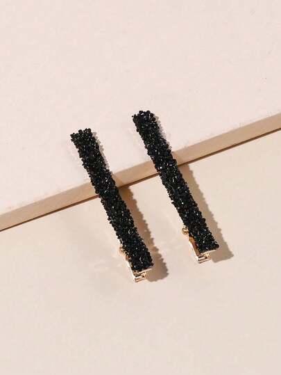 2pcs Women's Black Crystal Embellished Side Bangs Hair Clips, Fashionable Luxury, Suitable For Daily And Party Use, Recommended Gift Hair Accessories