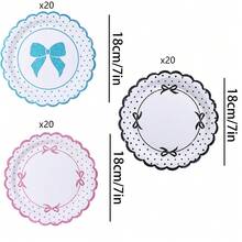 10pcs/20pcs/30pcs/50pcs/60pcs (Pink/Blue/Black) Bow Paper Plates, 7 Inch, Bow Themed Disposable Tableware Set For Birthday Party, Engagement, Wedding, Baby Shower, Bridal Shower - Multicolor - View 8