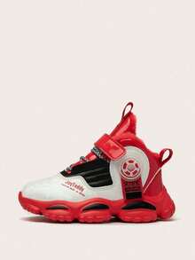 1 Pair Kids High-Top Basketball Shoes, Warm Plush Lining, PU Leather, Indoor/Outdoor Casual Running Shoes, Easy Slip-On, Anti-Slip, Comfortable, Fashion Sneakers For Boys & Girls, Suitable For Winter - Red - View 7