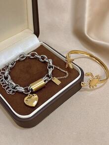 1 件夏季海星贝壳手链金色开口手镯女士不锈钢手链适合日常派对圣诞珠宝圣诞礼物