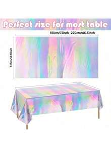 5pcs Iridescent Disposable Tablecloths - 54" X 72/86" Premium Plastic Table Covers For Parties, Weddings, Graduations & Birthdays - Shiny Rainbow Design, Easy Clean-Up, Versatile Decorative Table Covers - Multicolor - View 4