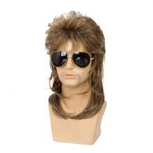 Men Mullet Wigs Brown Curly 70s 80s Retro Cosplay Costume Wig Rocker Disco Fancy Show Wigs-Halloween Wigs Easy To Wear - Multicolor - View 6