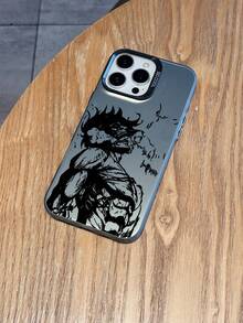 1pc Black Graffiti Anime Pattern Full Coverage TPU Shockproof Phone Case Compatible With IPhone 16, 15, 14, 13, 12, 11 Pro Max, And Series