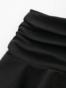 Women's Casual Solid Color Drawstring Pleated Layered Mid-Waist Skorts