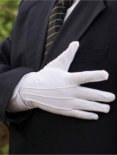 1 Pair White Three-Stripe Ceremonial Gloves, Breathable Sweat-Absorbing Parade Gloves, Traffic Security Guard Duty Gloves, Party Costume Gloves