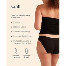Saalt Reusable Period Underwear - Comfortable, Thin, And Keeps You Dry From All Leaks (Cotton, Bikini) - Núi lửa đen - Xem 3