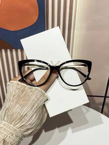 1 Pair Women's PC Classic Retro Cat Eye Full Frame Fashion Flat Glasses, Suitable For Street Style, Photography, Music Festivals - Multicolor - View 8