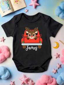 Reindeer In Christmas Truck Shirt, Personalized Name Boys Christmas T-Shirt, Custom Name Retro X-Mas Car Tee, Cousins Christmas Matching Group Toddler Tee, Winter Holiday Youth Sweatshirt. CU-155 - Black - View 2