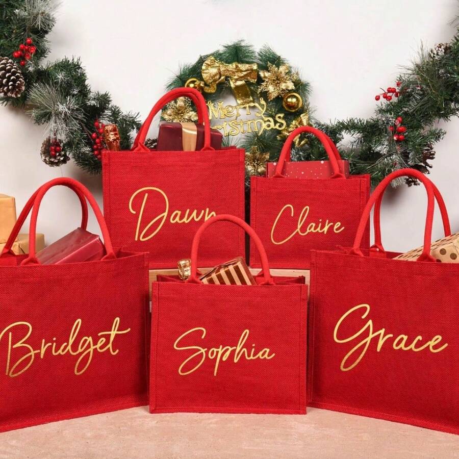 1PC Personalized Red Christmas Gift Bags, Customizable Storage Party Bags For Weddings, Anniversaries, Birthdays, Housewarming And Holiday Gifts, Multipurpose Gift Pouch For Bride And Groom