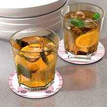 6 piezas/set o 420 piezas/70 sets Posavasos de goma suave redondos absorbentes de 10 cm/2 mm de grosor con estampado de árbol de Navidad y regalo en coche rosa, con parte inferior de goma, adecuados para tazas, decoración de mesa de cocina y comedor, decoración de cocina