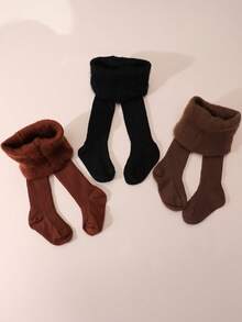 3 perechi de colanți groși de culoare solidă pentru fete, colanți cu nervuri și căptușeală termică, potriviți pentru rochii și pantofi, toamnă/iarnă - Multicolor - Vizualizare 6