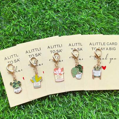 5/10pcs Inspirational Pocket Hug Gift Set, Includes Charming Green Plant Keychain Accessory & Thank You Card, Suitable For Backpacks & Car Keys, Motivational Gift, Birthday Party Decor, Friendship Memento Or Thoughtful Expression For Family, Friends, Teachers, Classmates, Ideal For Thanksgiving Bag Charms Car Accessories Sister Gift Ideas