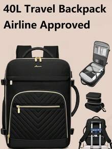 Large Carry On Travel Backpack: Flight Approved 40L Waterproof TSA Personal Item Daypack For Women Weekender Bag Fit 17inch Laptop Luggage Backpack Traveling Business With USB Port And 3 Packing Cubes - 黑色 - 查看 1