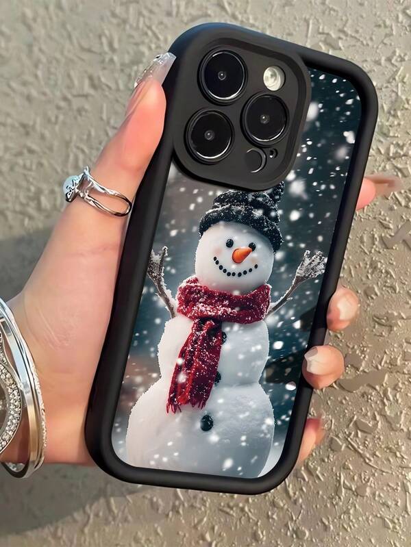 1 个雪人图案黑色柔软保护手机壳，防刮防指纹全覆盖，兼容 16 Pro Max/16/16 Pro/16 Plus/15/15 Pro Max/15 Pro/11/12/13/14 Pro Max/11 Pro/11 Pro Max/12 Pro/12 Pro Max/13 Pro/13 Pro Max/14 Pro/14 Pro Max/16 Pro Max/16/16 Pro/16 Plus