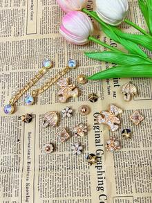 19 sztuk DIY Akcesoria do Butów Ogrodowych - Złoty Miś z Kropkami i Kryształkami, Parasol, Ozdoba na Buty z Klamrą z Kryształkami, Zdejmowane, Nadaje Się Do Butów Plażowych, Butów z Wycięciami, Prezentów Świątecznych, Na Wszystkie Pory Roku