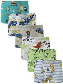 6 Pieces Boys Soft Cotton Toddler Dinosaur Underwear Children Truck Panties