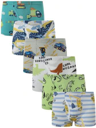 6条装男童柔软棉质幼儿恐龙内裤儿童卡车内裤