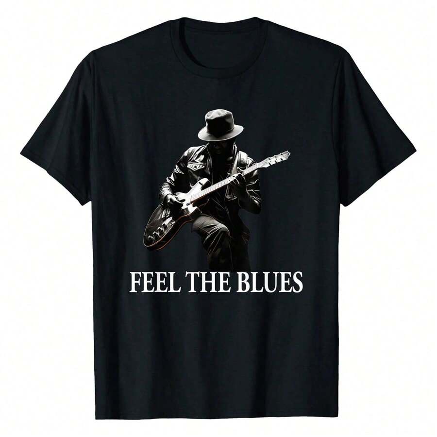 Blues Guitar Musicians Blues Music T-Shirt, Men's Printed T-Shirt 200g, 100% Cotton, Round Neck Casual Men's Outdoor Short-Sleeved T-Shirt, Vintage Classic Street Men's Short-Sleeved T-Shirt, Daily Fou,Valentine's Day,Valentine Outfits For Women,Vacation Outfits Women,Mardi Gras Outfit Women,St Patrick's Day,Rave Outfits For Womengalentine - 黑色 - 查看 1