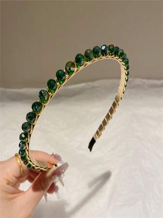 1pc New Vintage Elegant Royal Alice Headband, Green Color With Crystal Rhinestone Embellished, Ideal Gift ,Hair Hair Hoop