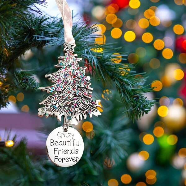 1 Stück Freundschafts-Weihnachtsornament, Weihnachts-Metalldekoration, Weihnachtsbaum-Hängedekoration, Auto-Innenraum-Hängeaccessoire, geeignet als Geschenk für Freunde
