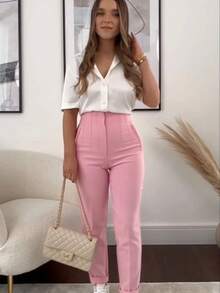 Pantalón pinza  formal para dama - Rosa - Ver 2