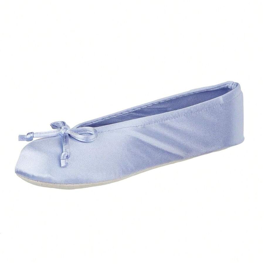 Isotoner Women's Satin Ballerina Slippers With Soft Tie Bow And Suede Sole - cây dừa cạn - Xem 1