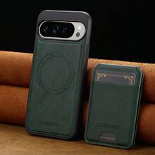 OUKNOEO 可拆卸磁吸无线充电仿皮手机壳，兼容 17 Air 16e 15 14 13 Pro Max S26 S25 Edge S24 Ultra Plus A37 A57 Pixel 10 9 8 7，带卡盒，3 个卡槽，防盗刷卡包 - 綠色 - 查看 14