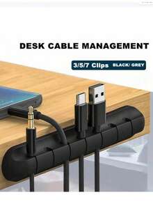 1pc Multi-Slot Cable Management Clip, Silicone Desktop Cable Organizer Winder, Self-Adhesive Cable Tidy Holder For Desk, Home, Office And Car - Bedside Table Cable Rack Accessory - Multicolor - View 8