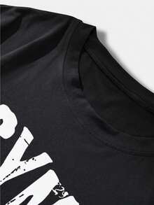 Camiseta preta unissex com elementos de Halloween, tecido grosso, caimento solto e grande, gola redonda, adequada para o verão, estampa de personalidade de desenho animado, estilo casual, camiseta engraçada, natural e casual, para deslocamento diário, volta às aulas, uso diário, caveira, cabeça de abóbora, grafite de letras