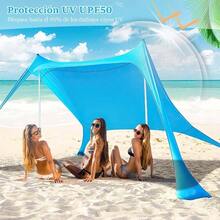 Toldo de Playa, 300 * 300 * 200cm Tienda Porttil 4 Postes de Aluminio, Tienda de Campaa con 4 Mstiles de Aluminio UPF50+ Diseo Resistente al Viento Refugio Camping Pesca Picnics - Azul - Ver 4