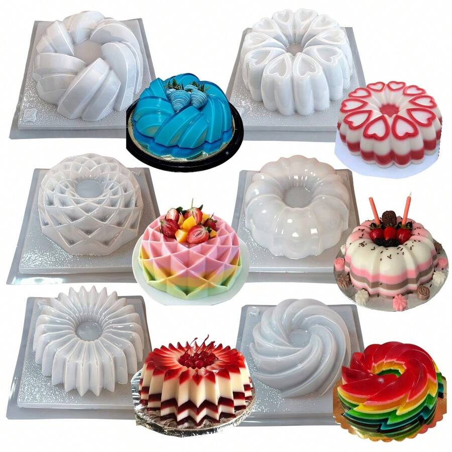 Kit de 6 Moldes para Gelatina de Diferentes Diseños Creativos de Roscas (Rosca de Corazones, Rosca de Nudos, Rosca, Rehilete, Panal y Acordeón) Reutilizables y Fáciles de Desmoldar. - Blanco - Ver 1