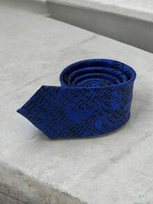 Luxury Men's Skinny Ties Polyester Silk Solid Polka Dot Striped Check Skinny Jacquard Groomsman Tie - 寶藍色 - 查看 2
