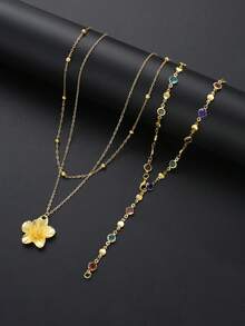 2pcs/Set Elegant Minimalist Fashion Floral Colorful Rhinestone Necklace Set, Suitable For Women's Vacation, Party, Date, Banquet, And Daily Wear