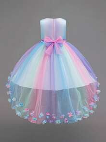 Girls Rainbow Tulle Dress, Princess Dress, Flower Girl Dress, Performance Dress, Girls Floral Dress