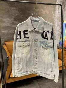 Men's And Women's Denim Shirts, Light Luxury And Fashionable Tiger Head Denim Jackets, Cool And Stylish Heavy-Duty Hot Stamping Men's And Women's Jackets, Spring And Autumn Tops, Distressed Denim, Patterned Denim - 淺色水洗藍 - 查看 4