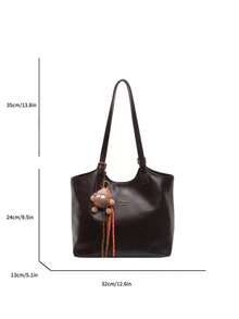 New Fashion Solid Color PU Leather Women's Shoulder Bag, Retro Handbag With Buckle And Zipper, Large Capacity Tote Bag, Suitable For Travel, Shopping, Dating, Suitable For Teenagers, Female College Students, Young Professional Women, Ideal For Office, School, Work, Business, Commuting, Outdoor, Travel And Other Occasions - Coffee - View 8