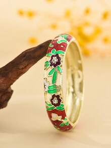 1 pieza Nuevo brazalete de estilo bohemio de moda con esmalte de flor enchapado en oro, adecuado para joyería de mujeres y niñas