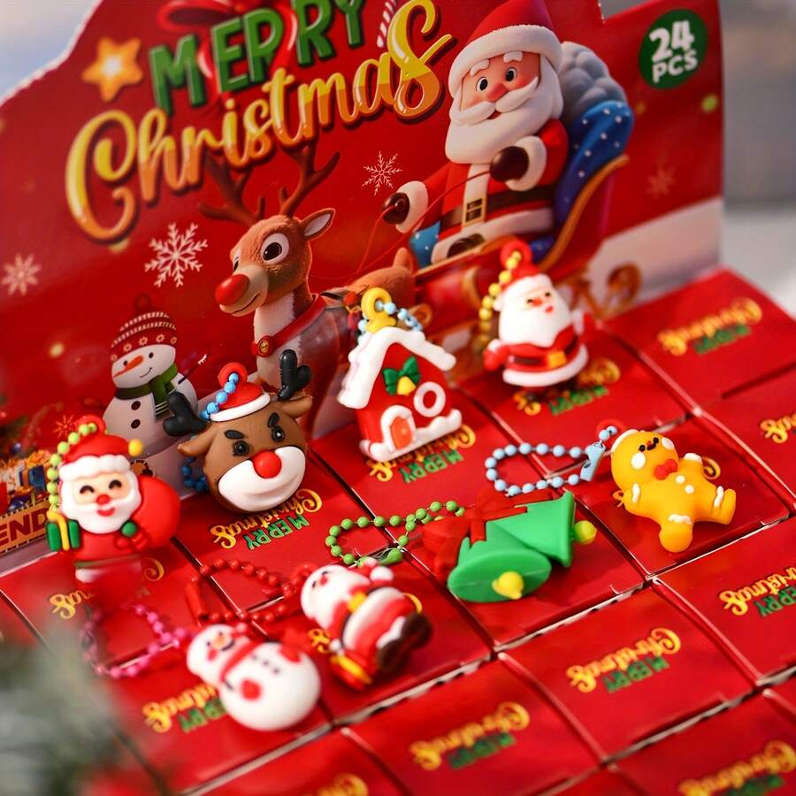 24pcs Christmas Decoration Set, Interactive Doll Game, Cute Holiday DIY Backpack Hanging Decor & Handmade - Party Surprise Christmas Gift | Colorful Character Design | Durable Plastic Keychain