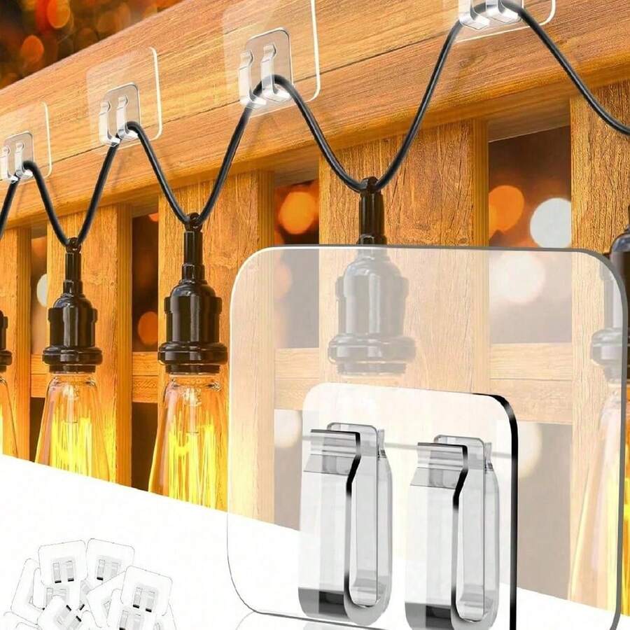 10/20pcs Outdoor String Light Hooks With Adhesive Strips - Waterproof, UV-Resistant, No Damage, Tool-Free Installation, Suitable For Holiday, Patio, Garden, Balcony Decor, Wire Holders For Hanging Decorations, Home Decor, Party & Christmas Storage - 彩色 - 查看 1