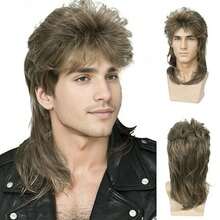 Men Mullet Wigs Brown Curly 70s 80s Retro Cosplay Costume Wig Rocker Disco Fancy Show Wigs-Halloween Wigs Easy To Wear - Multicolor - View 3